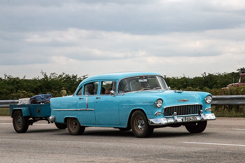 Old Chevy en Route Santa Clara to Havana, Cuba