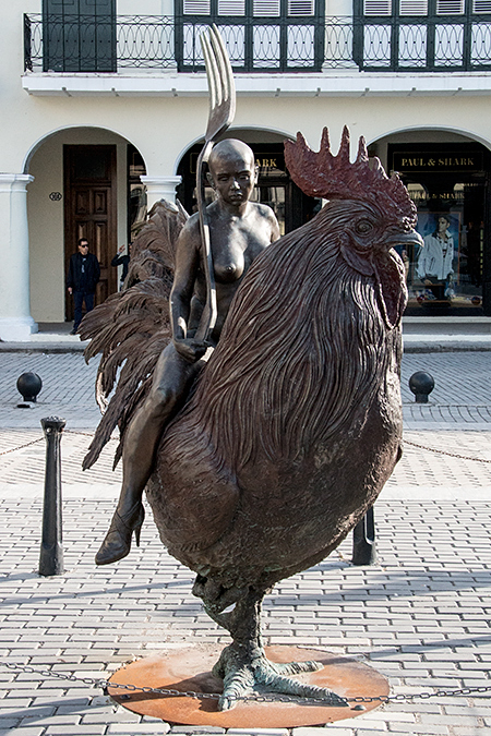 Sculpture of a Nude with a Fork Riding a Rooster, Havana, Cuba