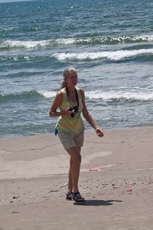 Joan on the beach at Telas, Honduras