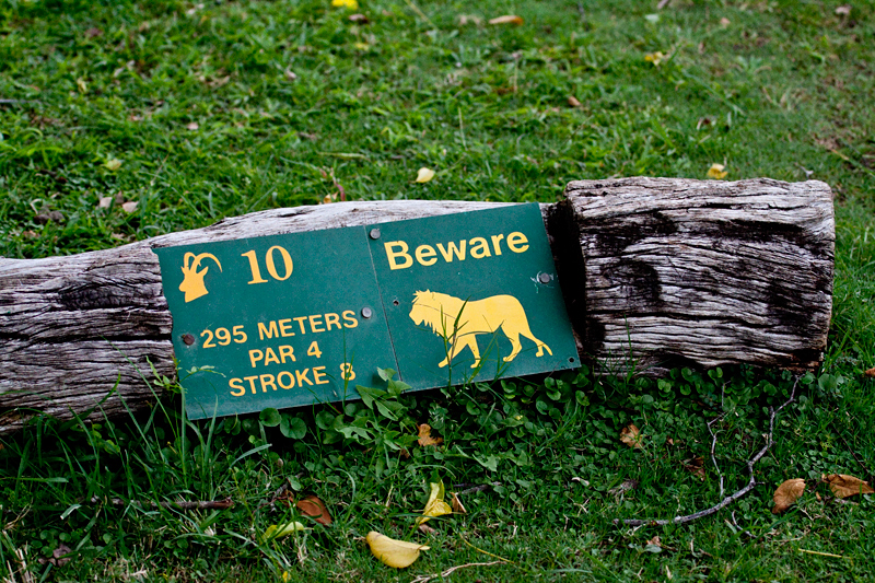 Sign on a Golf Course, Skukuza Golf Course, Kruger National Park, South Africa